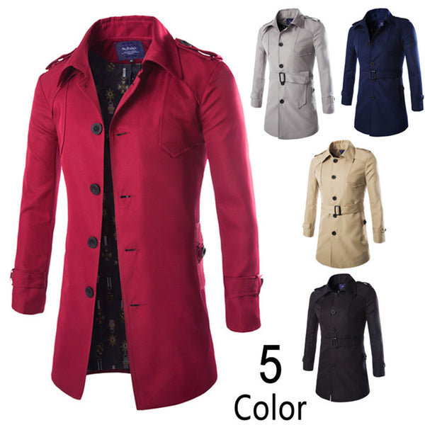 2015 Autumn Fashion Long Trench Coat Men Single Breasted Casual Outerwear Coat Men's Jackets Windbreaker Trench Coat 5 Colors